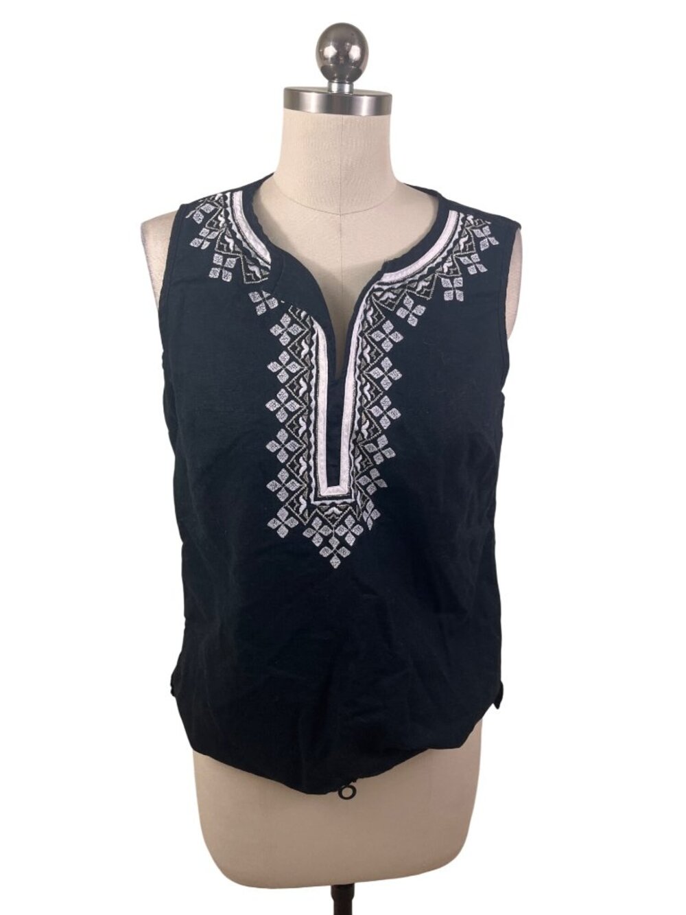 Talbots Sleeveless Linen Blend Tunic Top 6P Embroidered Bohemian Coastal Indie